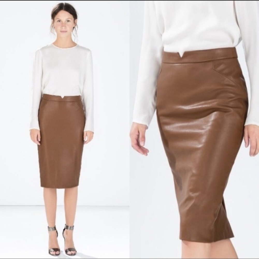 Zara high waisted leather pencil skirt